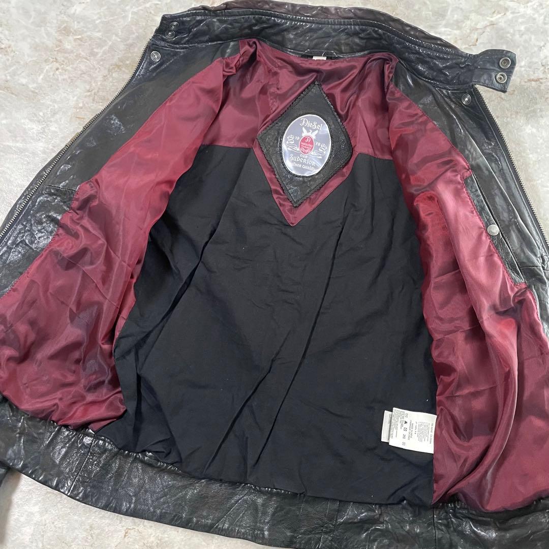 DIESEL ディーゼル 羊革 リアルレザー シワ加工 ライダースジャケット M