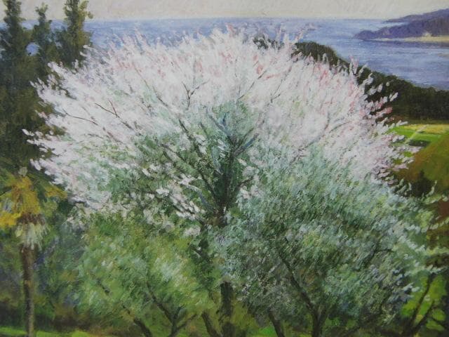 山下信夫、【牛窓の櫻】、希少な額装用画集より、美品、新品額装付