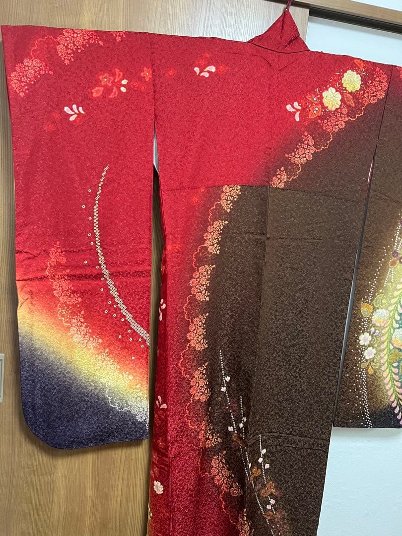 【振袖　赤　成人式】卒業式　長襦袢セット　京都きもの友禅　花柄