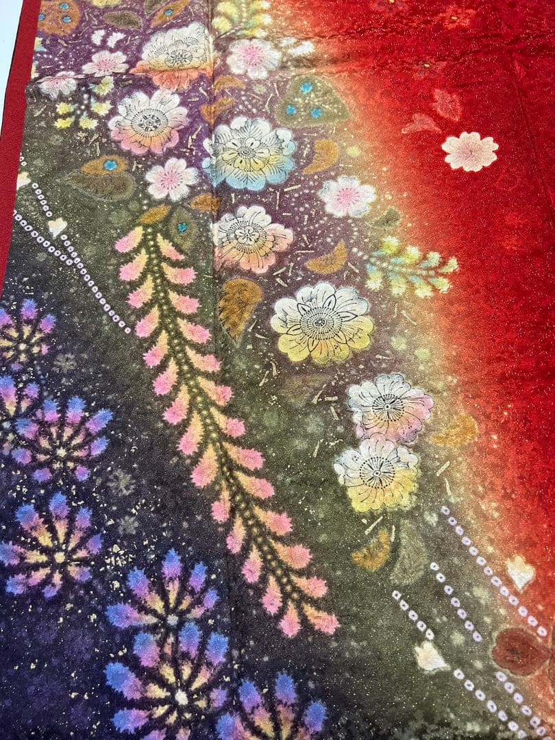 【振袖　赤　成人式】卒業式　長襦袢セット　京都きもの友禅　花柄