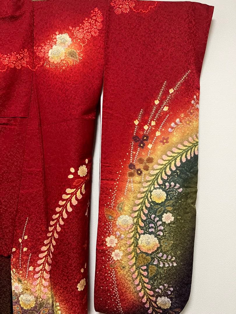 【振袖　赤　成人式】卒業式　長襦袢セット　京都きもの友禅　花柄