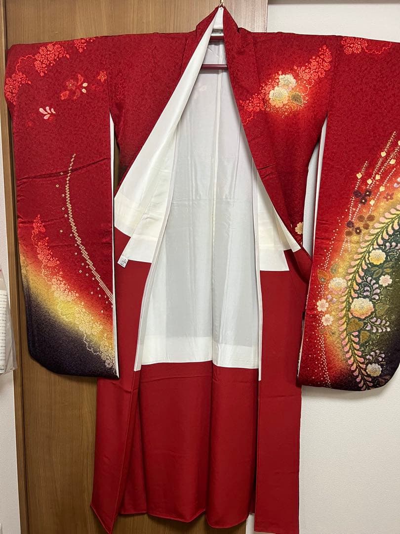 【振袖　赤　成人式】卒業式　長襦袢セット　京都きもの友禅　花柄