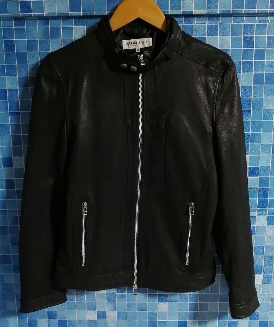 【黒 羊革 ラムレザー】完売 VANQUISH 短丈 シングルライダース FR2