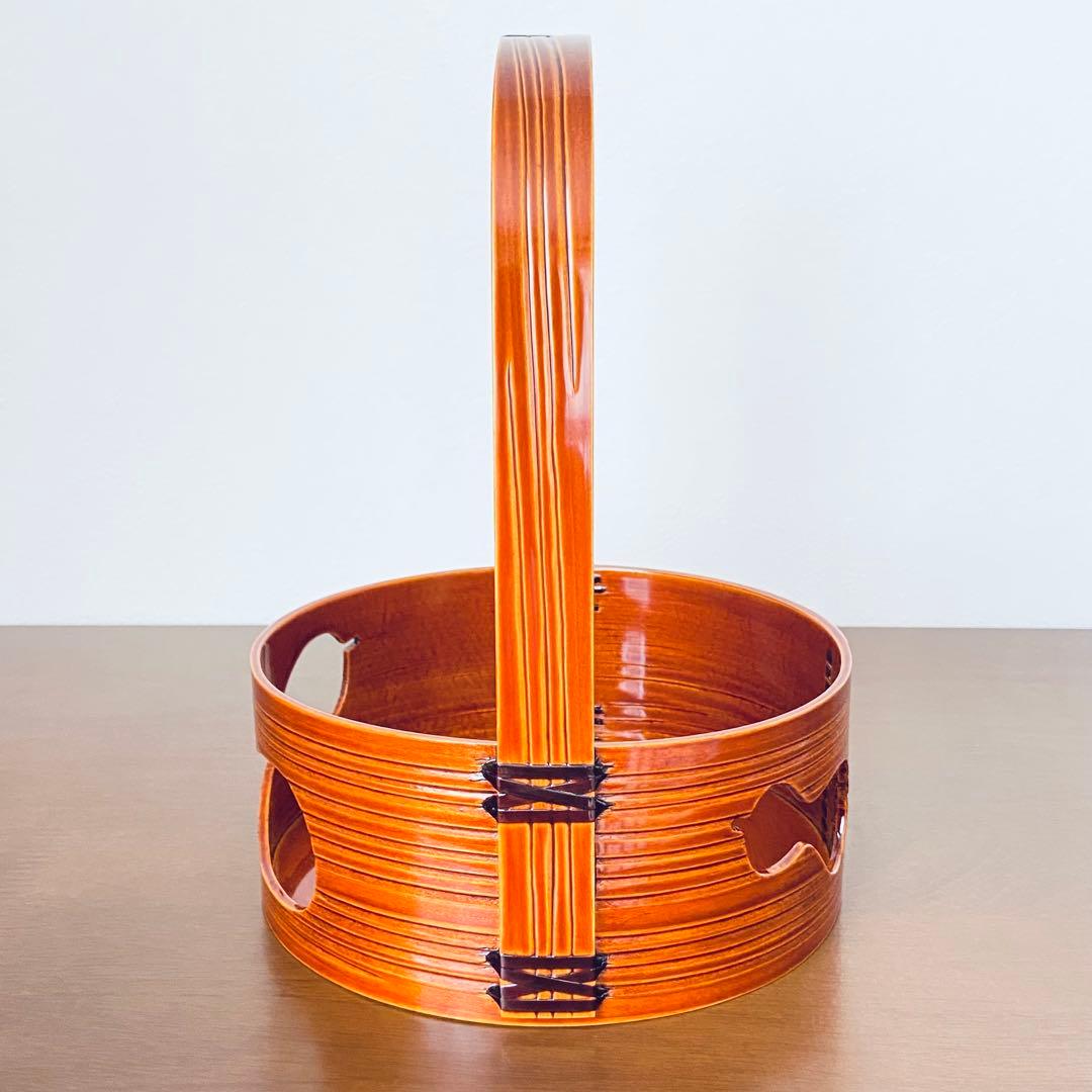 莨盆 春慶塗 瓢透し手付　春次　紙箱入　茶道具　漆器　伝統工芸品　煙草盆