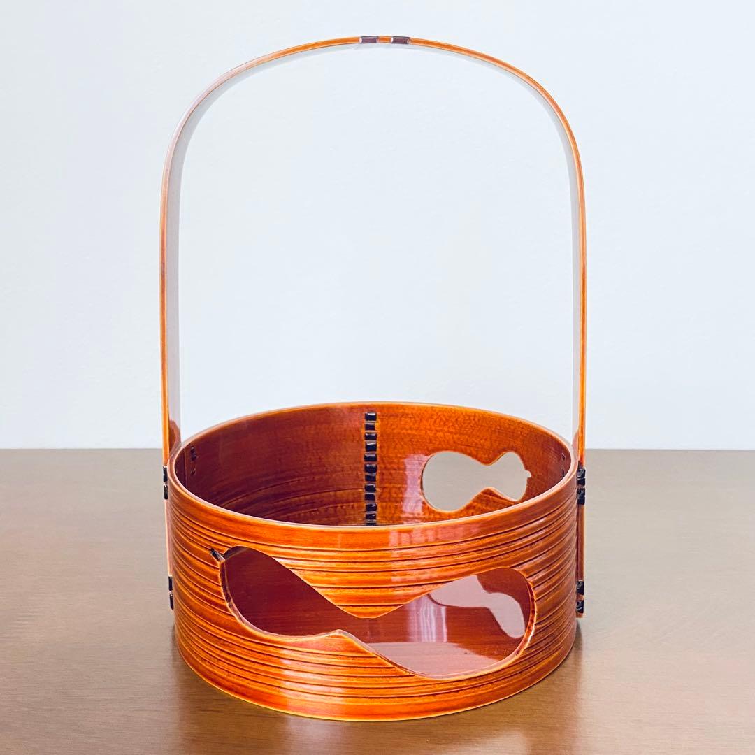 莨盆 春慶塗 瓢透し手付　春次　紙箱入　茶道具　漆器　伝統工芸品　煙草盆