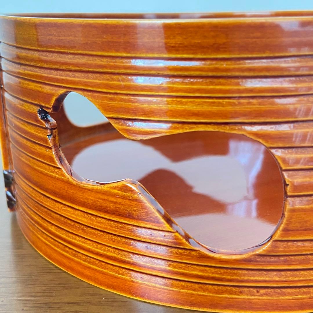 莨盆 春慶塗 瓢透し手付　春次　紙箱入　茶道具　漆器　伝統工芸品　煙草盆