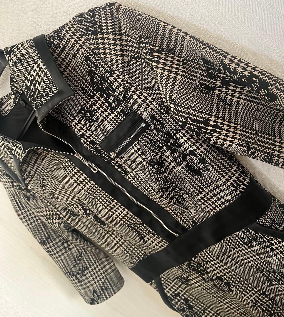 ソブレ　レザー配色グレンチェックワンピース　M 新品同様