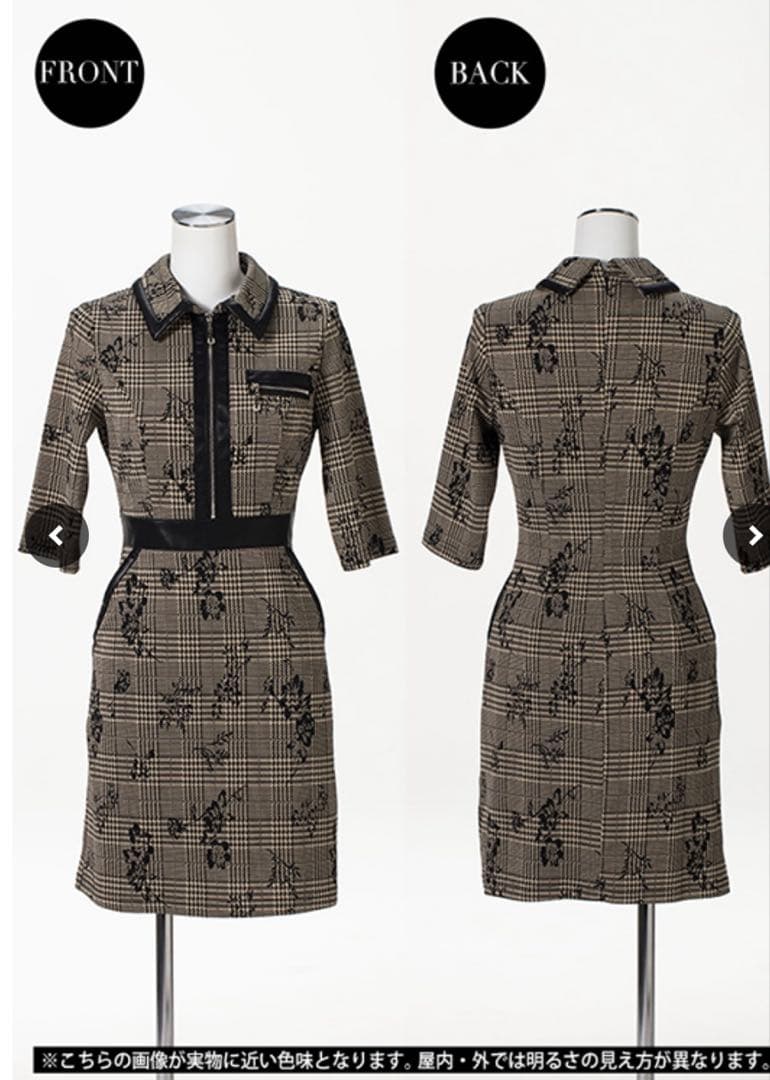 ソブレ　レザー配色グレンチェックワンピース　M 新品同様