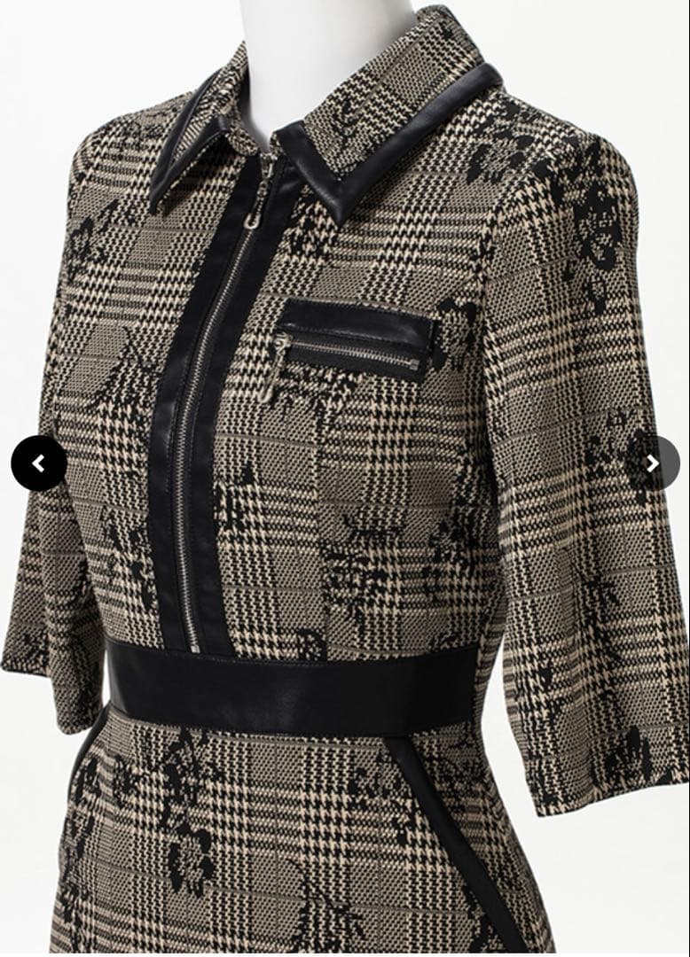 ソブレ　レザー配色グレンチェックワンピース　M 新品同様