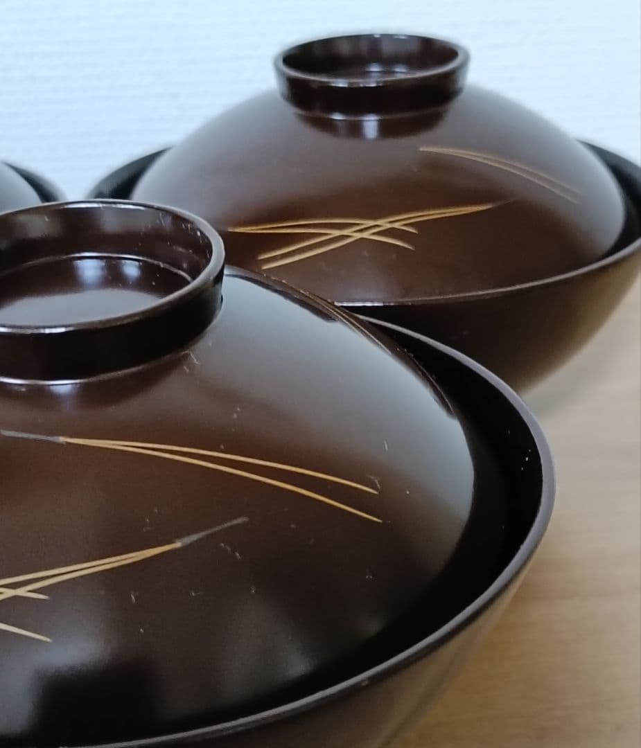金彩銀杏に胡桃漆椀　5客揃い　汁椀