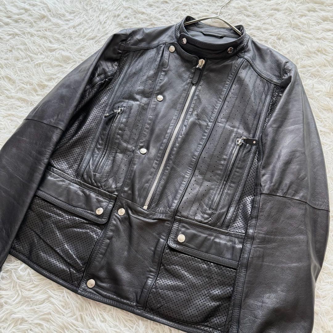 【グッチ】トムフォード期　レザージャケット　黒　48 パンチングレザー