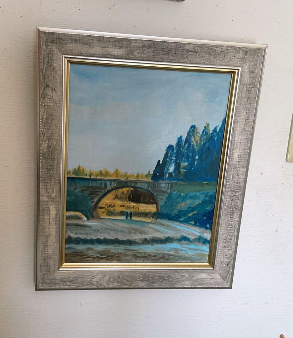 油彩画　「　なつかしい風景 ]原画　額付　F6