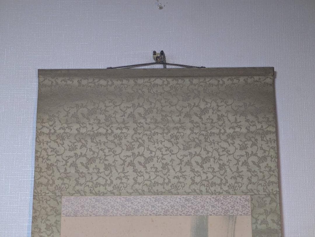 【真作】掛軸　尾竹竹坡　竹薔薇に青鳥図　繊細な筆致と雅な彩色　合箱入　R116