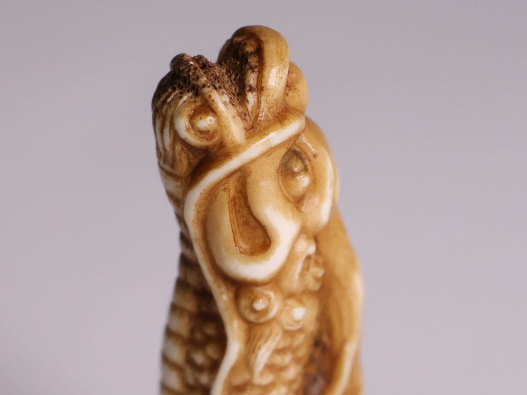 時代 堤物 根付 置物 鹿角 麒麟 全長7.6cm 神獣 彫刻【CM258】