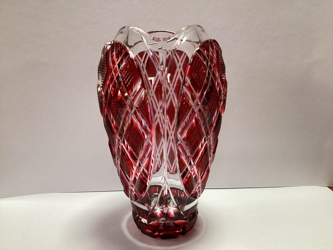 薩摩切子　花瓶　フラワーベース　薩摩ガラス工芸(刻印あり) 花器　供箱有り