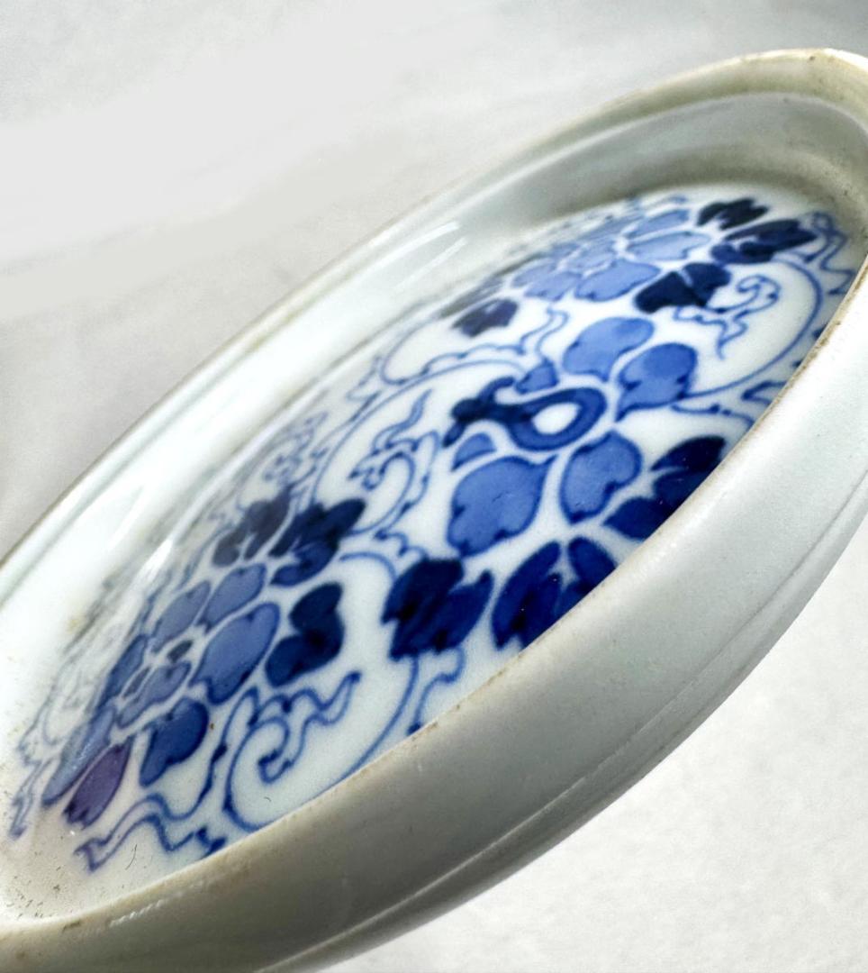 時代物 古染付唐草花文香合 青花 唐物 茶道家旧蔵 歴史有る年代物WWTT050