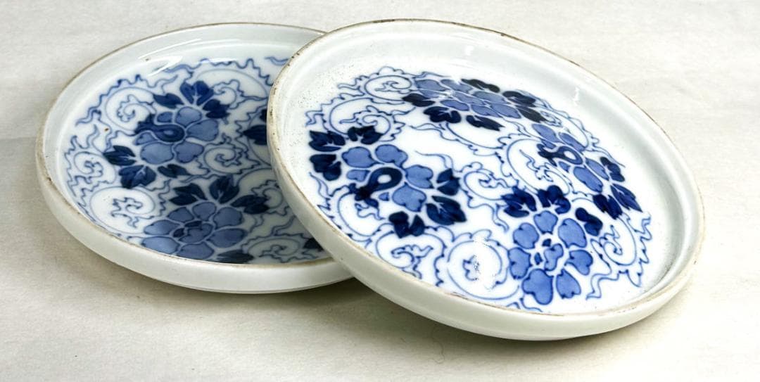 時代物 古染付唐草花文香合 青花 唐物 茶道家旧蔵 歴史有る年代物WWTT050