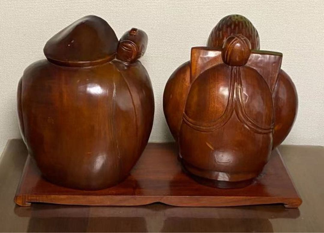 七福神 恵比寿と大黒天木彫 天然木彫刻 置物 開運風水 縁起物 商売繁盛 年代物