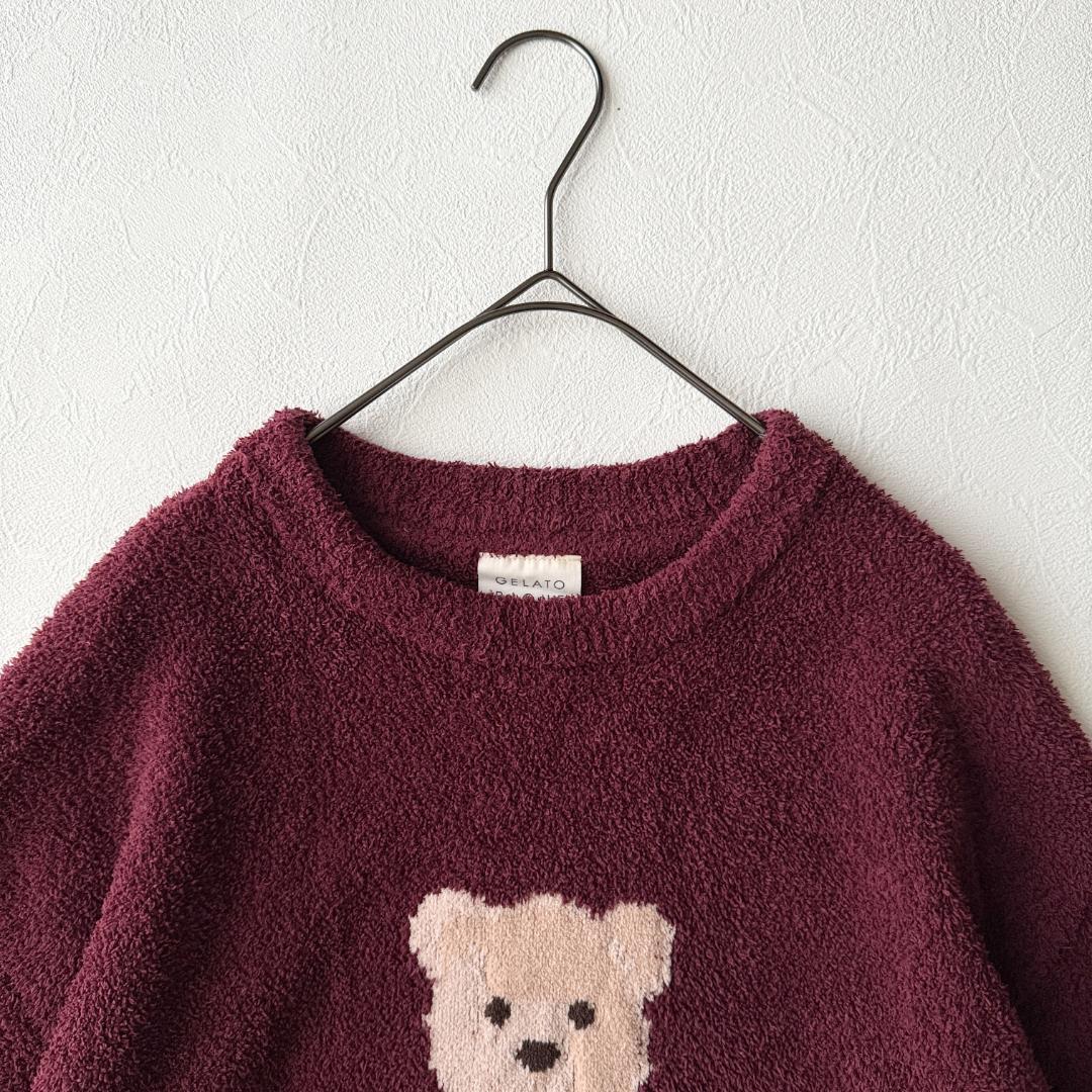 ジェラートピケ ルームウェアセット ベア 上下 ボルドー バーガンディ フリー