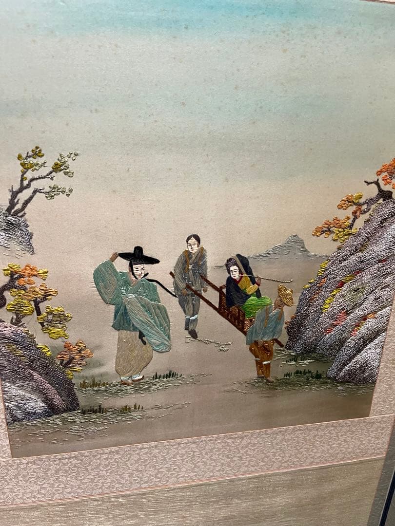 韓国　刺繍　パーテーション　六折　屏風