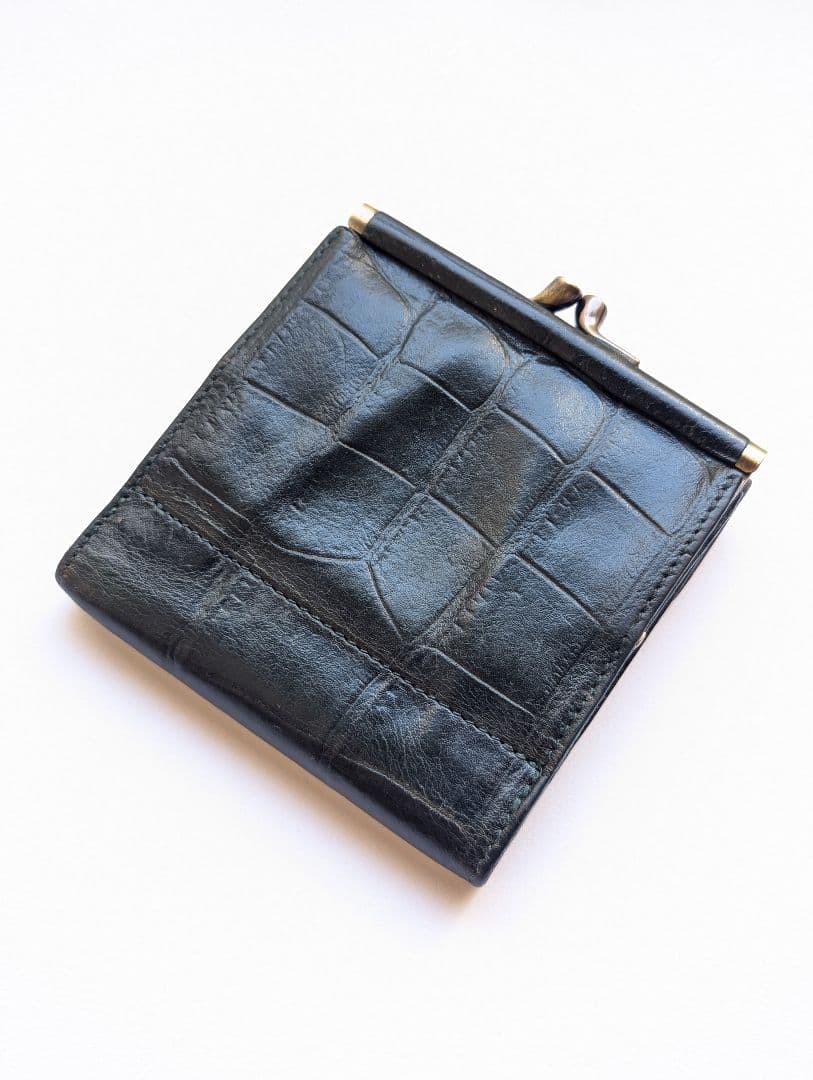 イルビゾンテ 2つ折り財布 がま口 ダークグリーン クロコ型押し 男女兼用
