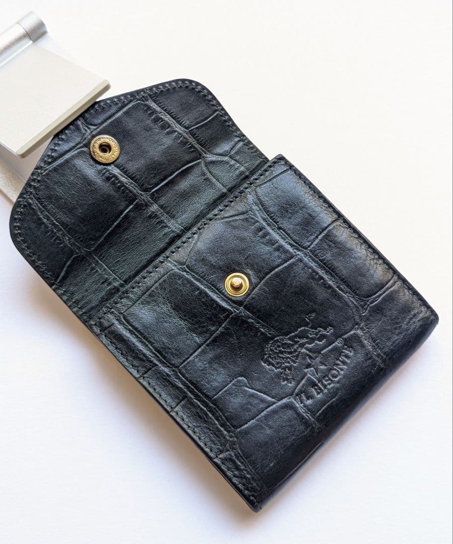 イルビゾンテ 2つ折り財布 がま口 ダークグリーン クロコ型押し 男女兼用