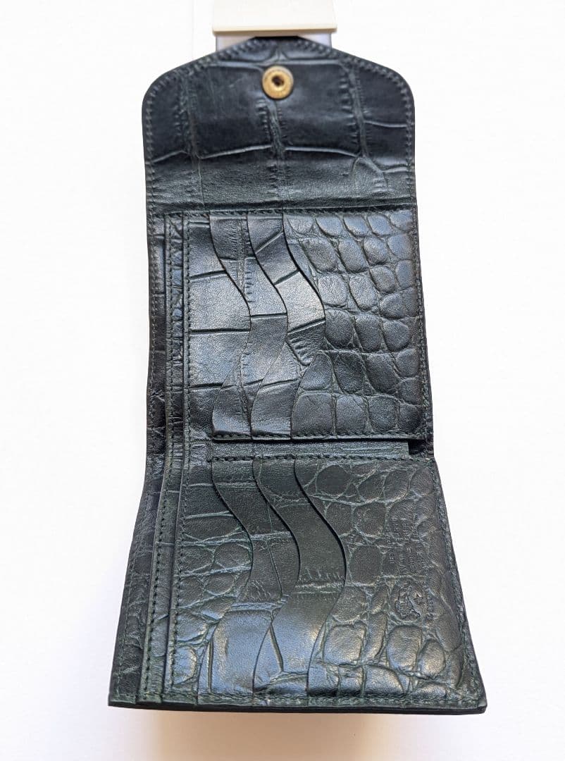 イルビゾンテ 2つ折り財布 がま口 ダークグリーン クロコ型押し 男女兼用