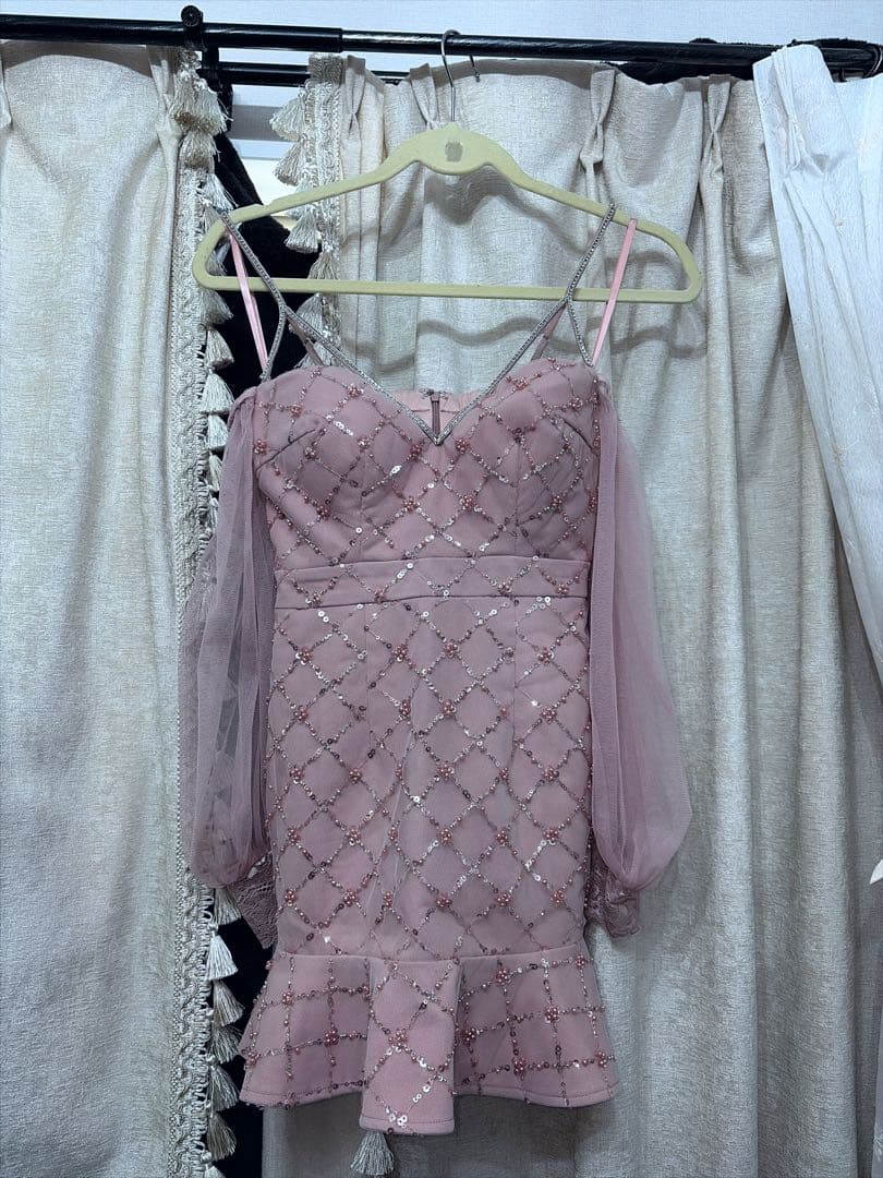 シアースリーブビジュースマーメイドミニドレス jewels キャバ