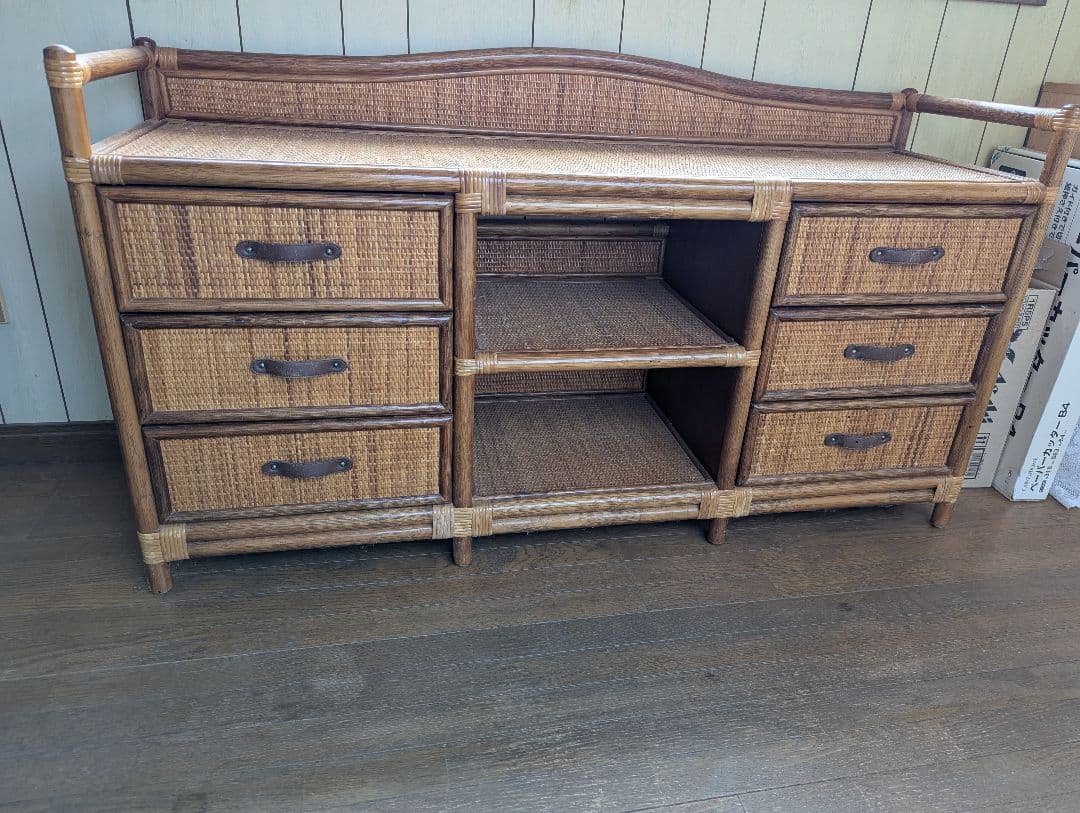 ラタン収納キャビネット 6引き出し付き