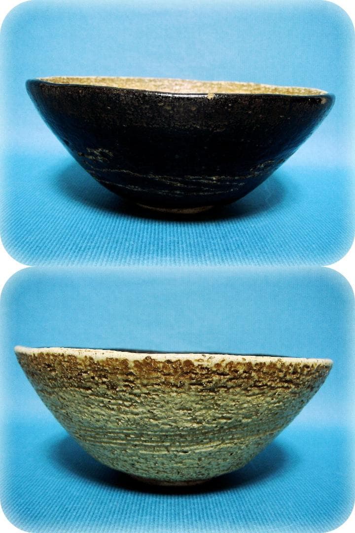 424『縣分波絵 黒楽茶碗 共箱』　/骨董品 古美術 古玩 アンティーク