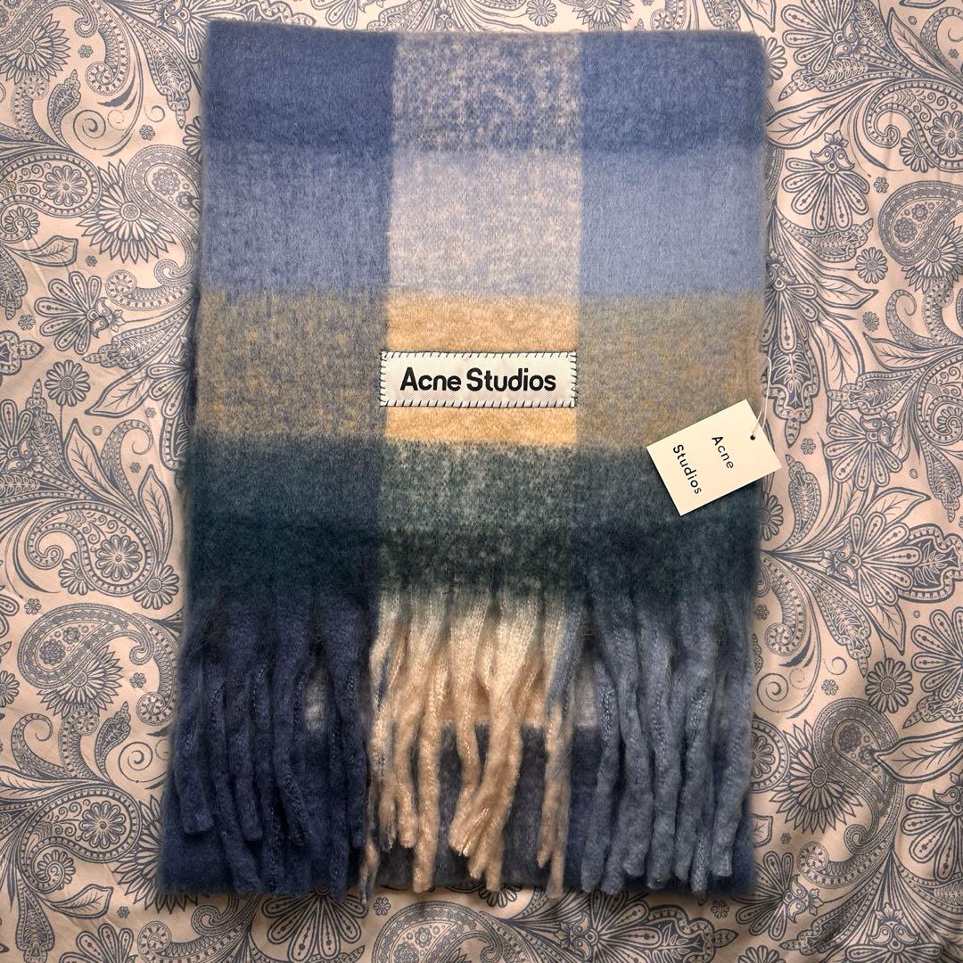 ブルー　ACNE STUDIOS 新品未使用 モヘアチェック柄スカーフ　マフラー
