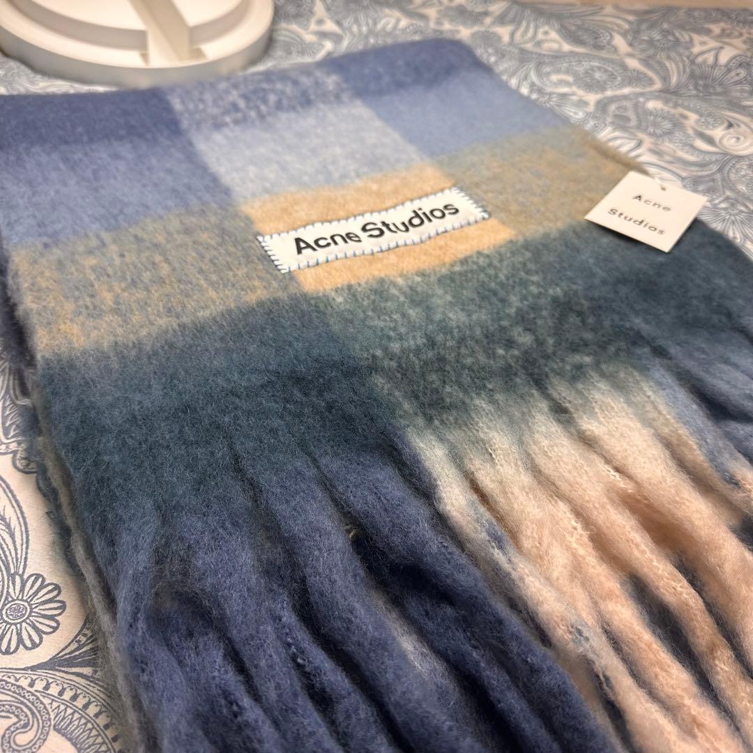 ブルー　ACNE STUDIOS 新品未使用 モヘアチェック柄スカーフ　マフラー