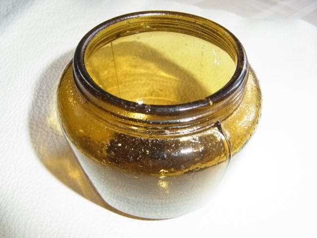 ◆希少 美品 大正1920年代◆資生堂 初期 茶色吹きガラスクリーム瓶