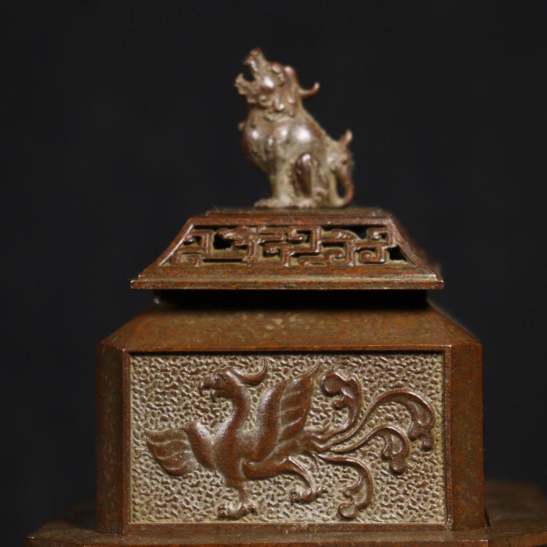 浮彫方香炉 透かし彫り四大神獣炉 獣蓋三体炉 浄化炉 香具 装飾品 工芸品 置物