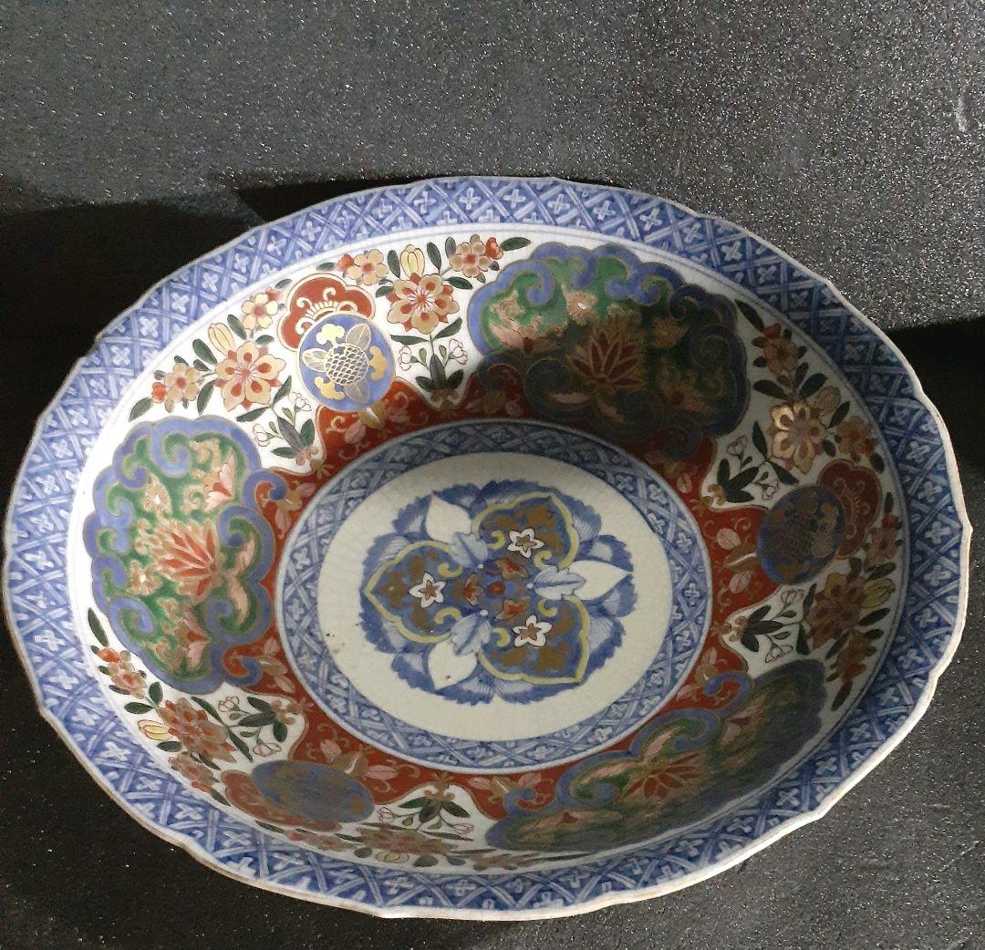 江戸時代中期頃　献上古伊万里　金襴色絵　花弁　花尽し文様　最上手　27.9cm鉢