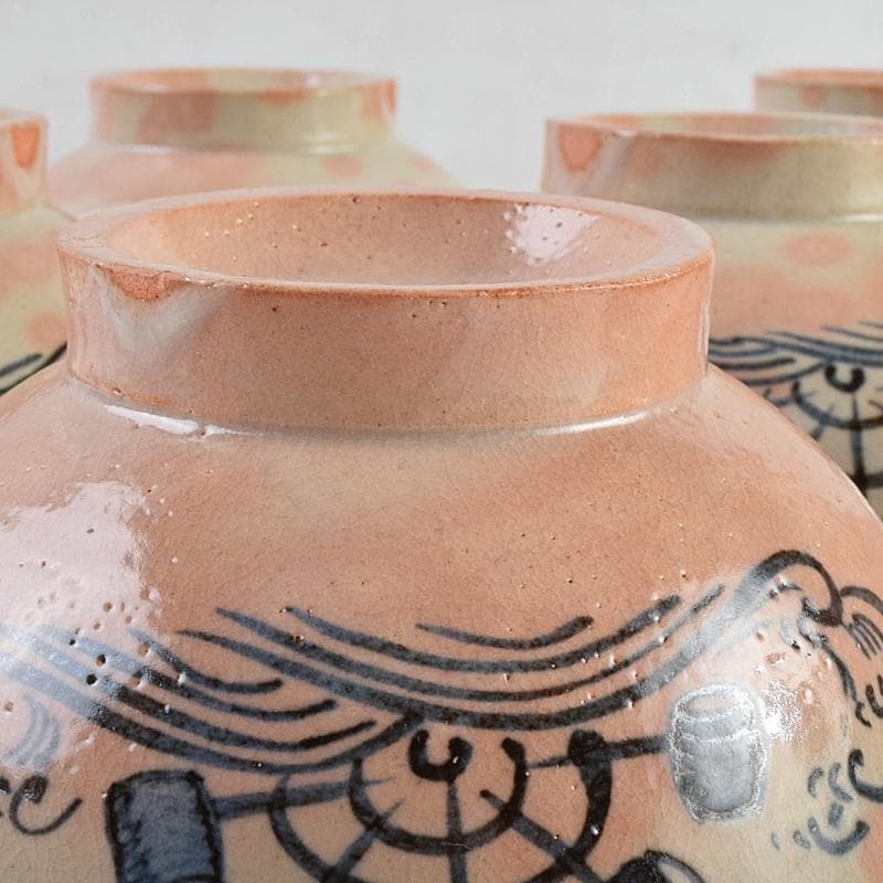 和食器　萬古焼　八幡窯　水車文　数茶碗　十四客　共箱　M　R9415B