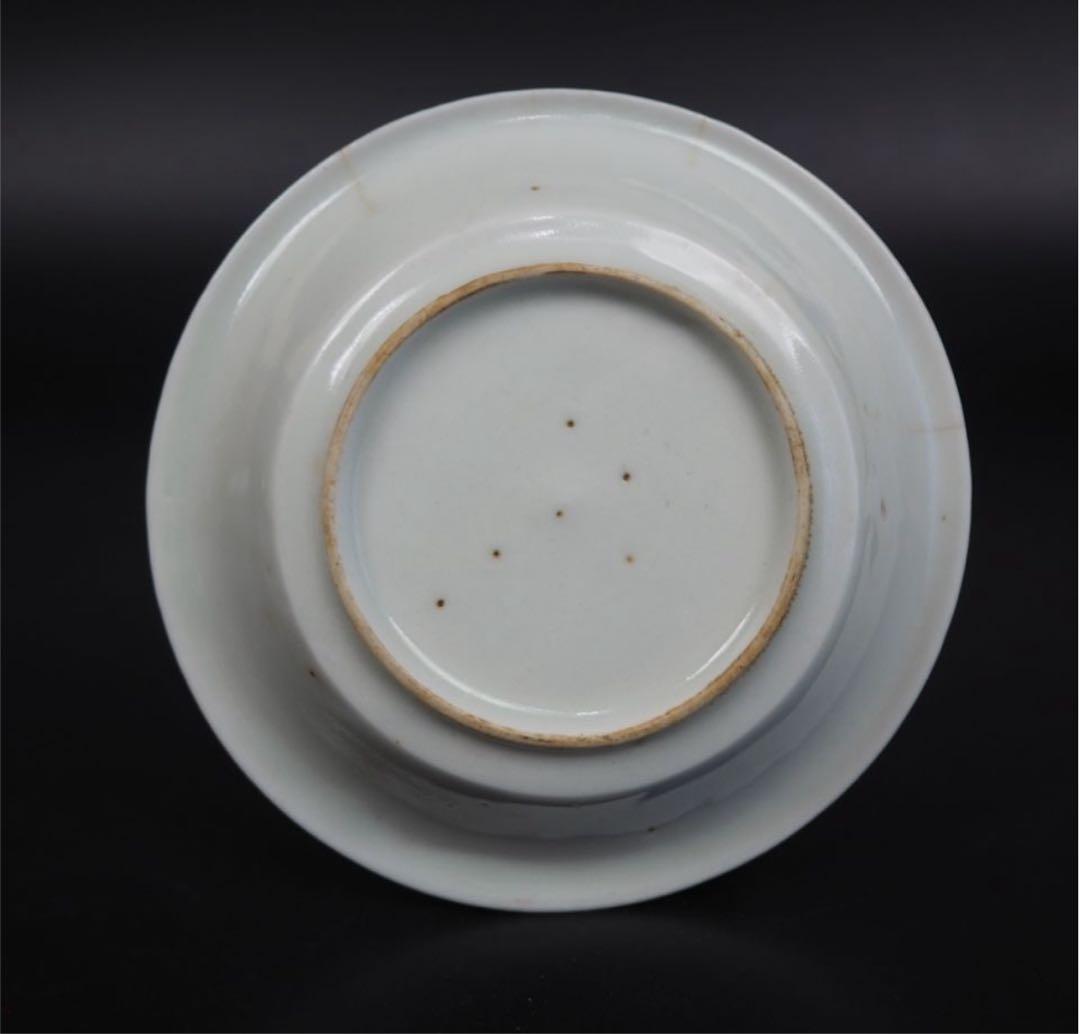 送料無料 清時代　南京白磁陰刻双喜小皿5枚　中国古玩