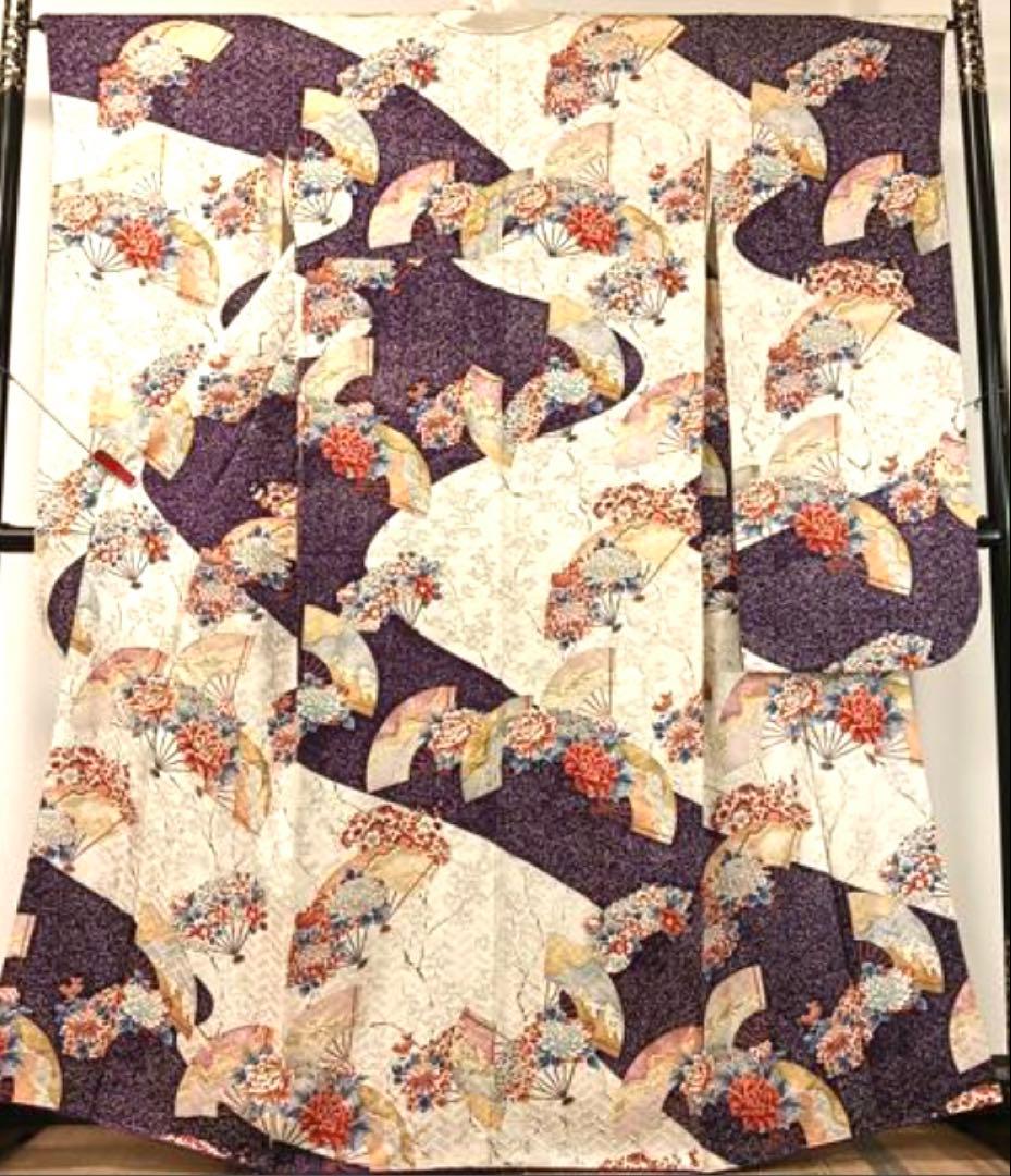 振袖 フルセット５点特価　サイズM正絹　 扇子花文　刺繍西陣袋帯