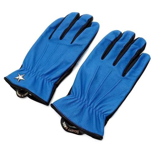 G06398 未使用品 Schott ワンスター 革手袋：L ブルー/ブラック
