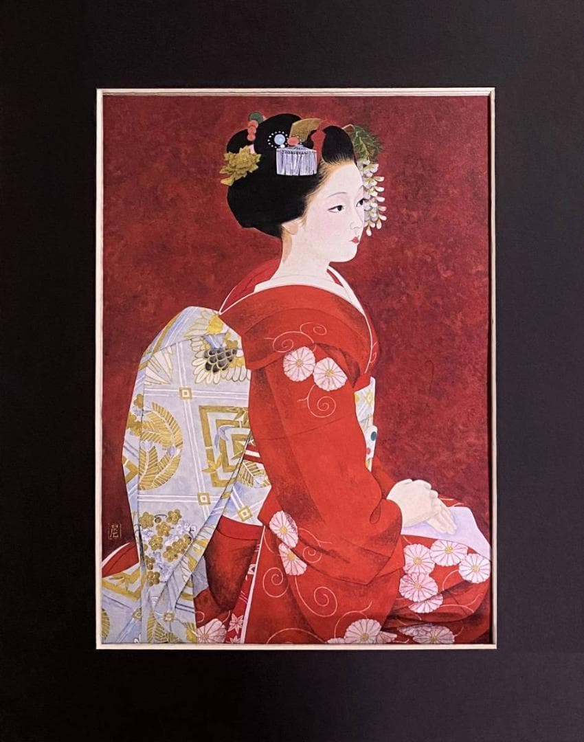 加藤晨明、【舞妓】、希少な額装用画集より、新品額装付、状態良好