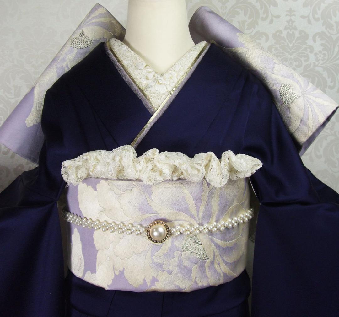 モダン洋花　無地　ぼかし染め　正絹振袖フルセット　成人式　ｍ35