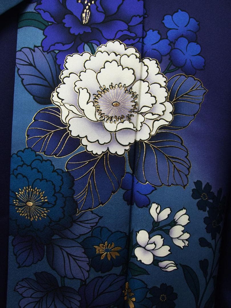 モダン洋花　無地　ぼかし染め　正絹振袖フルセット　成人式　ｍ35