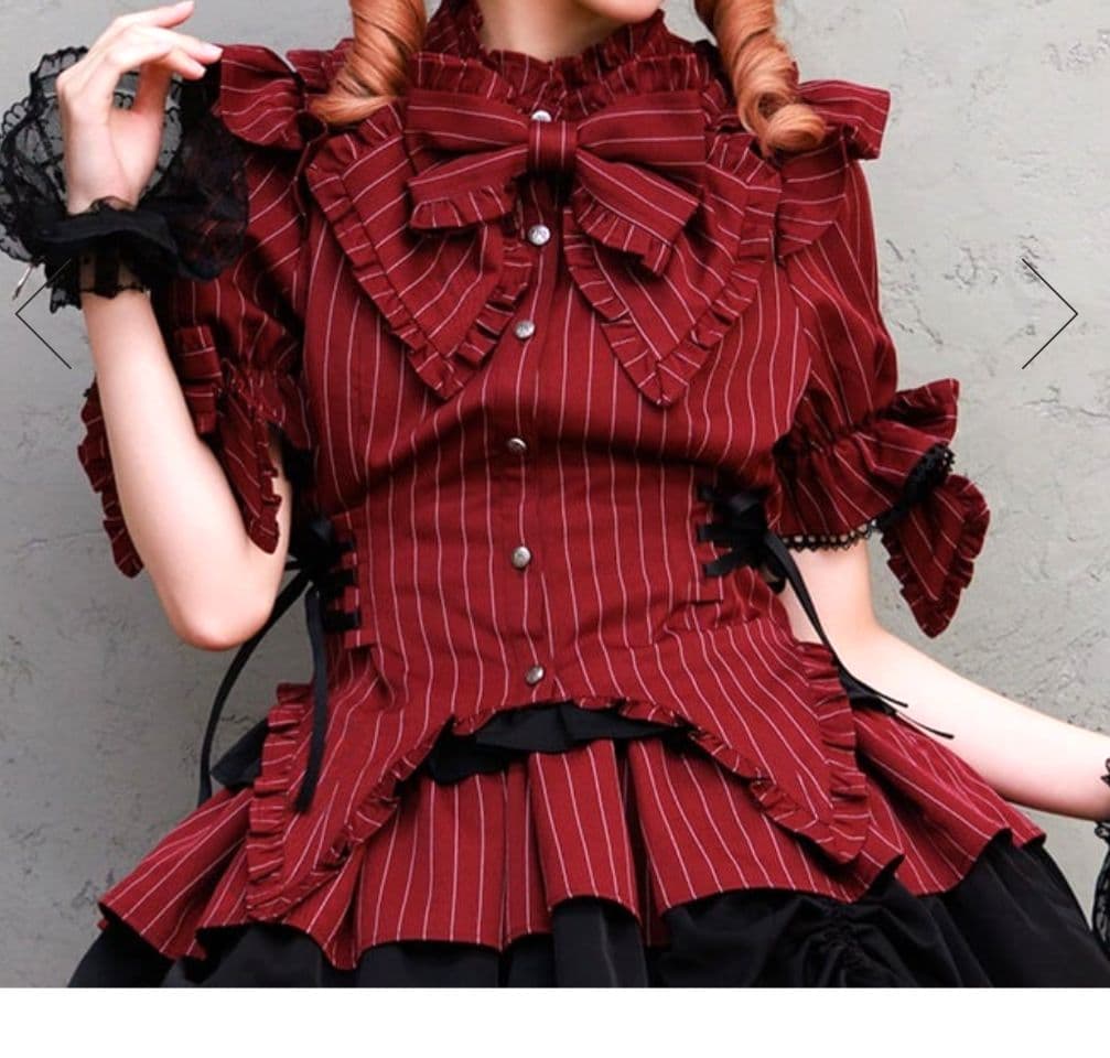 シャルミエール ストライプフリルスカート/ストライプリボンブラウス ボルドー M
