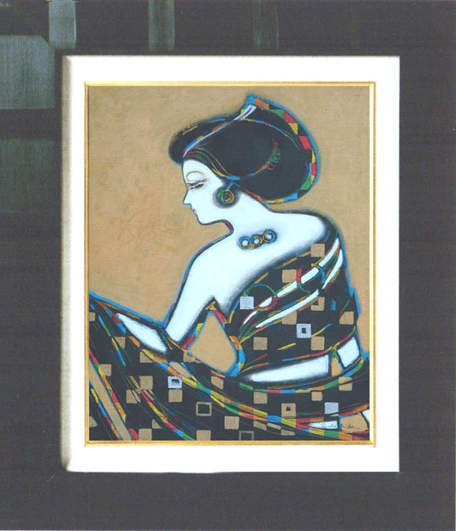 油絵 菅家令子 絵 絵画インテリア額付(黒) uF6-010311 人物 女性像