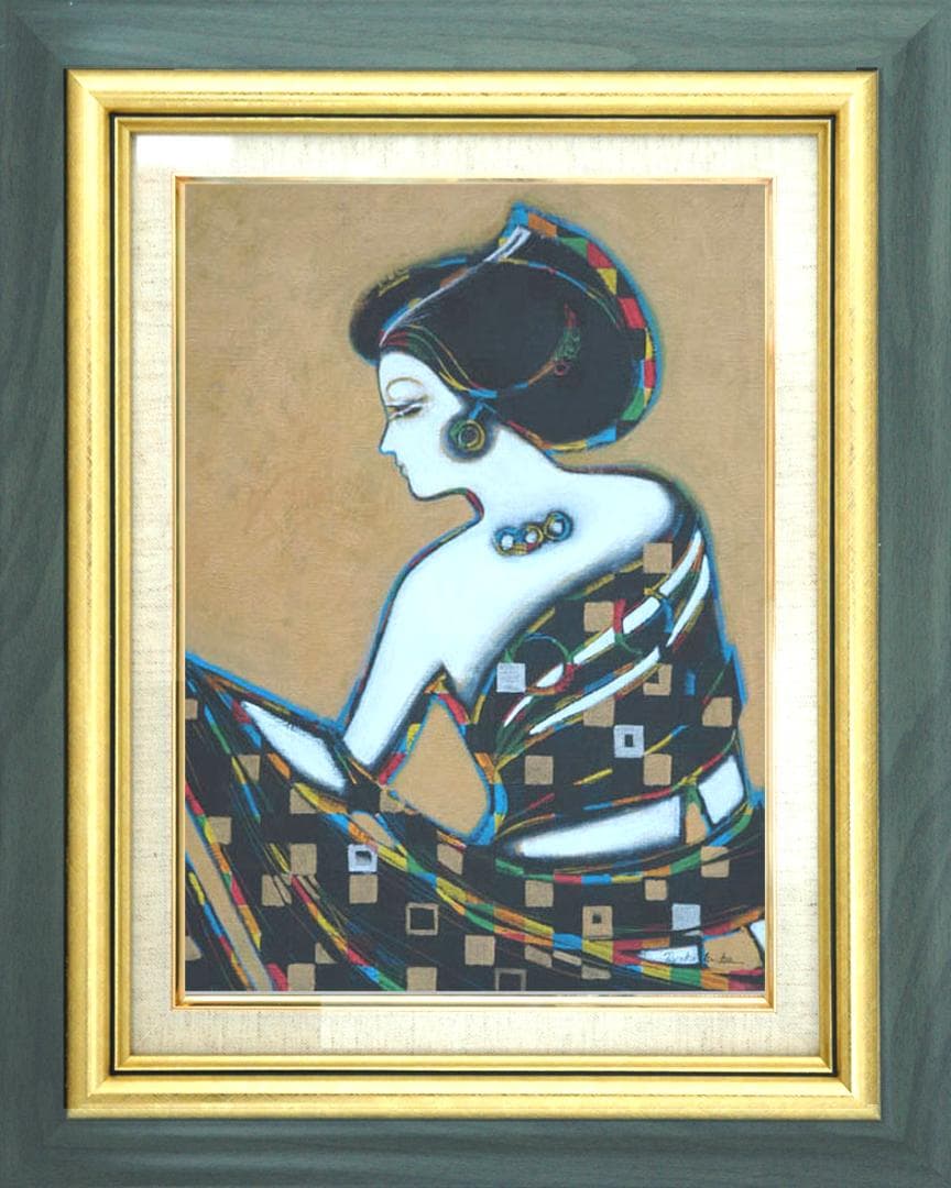 油絵 菅家令子 絵 絵画インテリア額付(黒) uF6-010311 人物 女性像