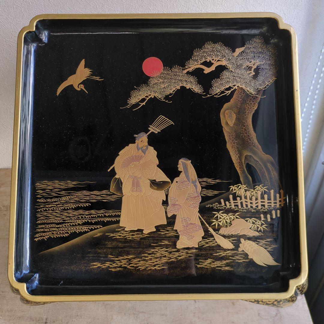 骨董 お膳 蒔絵 猫脚 高脚 木製 漆器 縁起柄 鶴亀 膳 台 飾り台 豪華