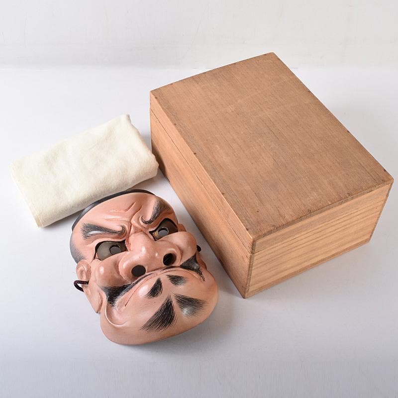 能面　能楽　雅楽　木彫　小べし見　時代箱付　M　R8711