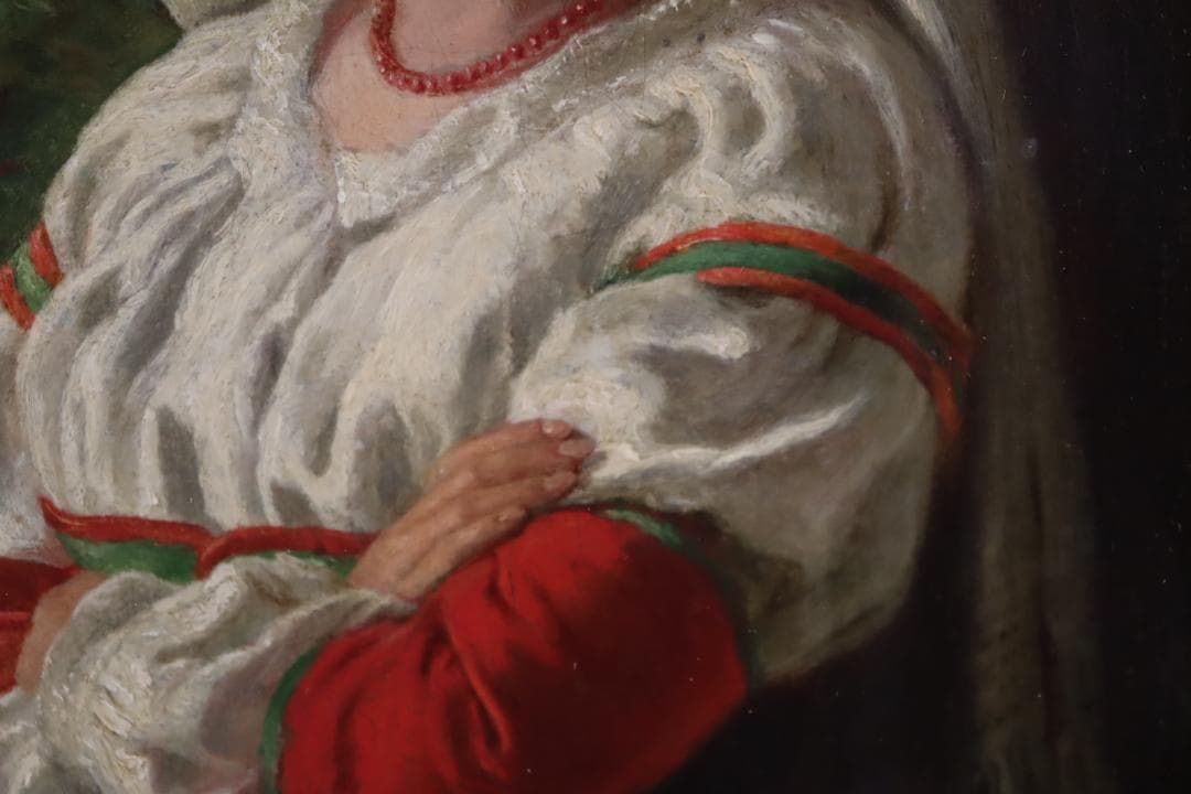 真作保証 19世紀古画 J.W. Chapman 「婦人像」油彩4号 1888年