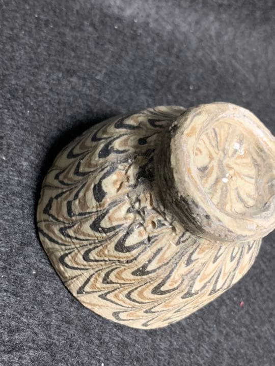 二代双鶴　煉込 ぐい呑　伝統模様鶉手　練り込み