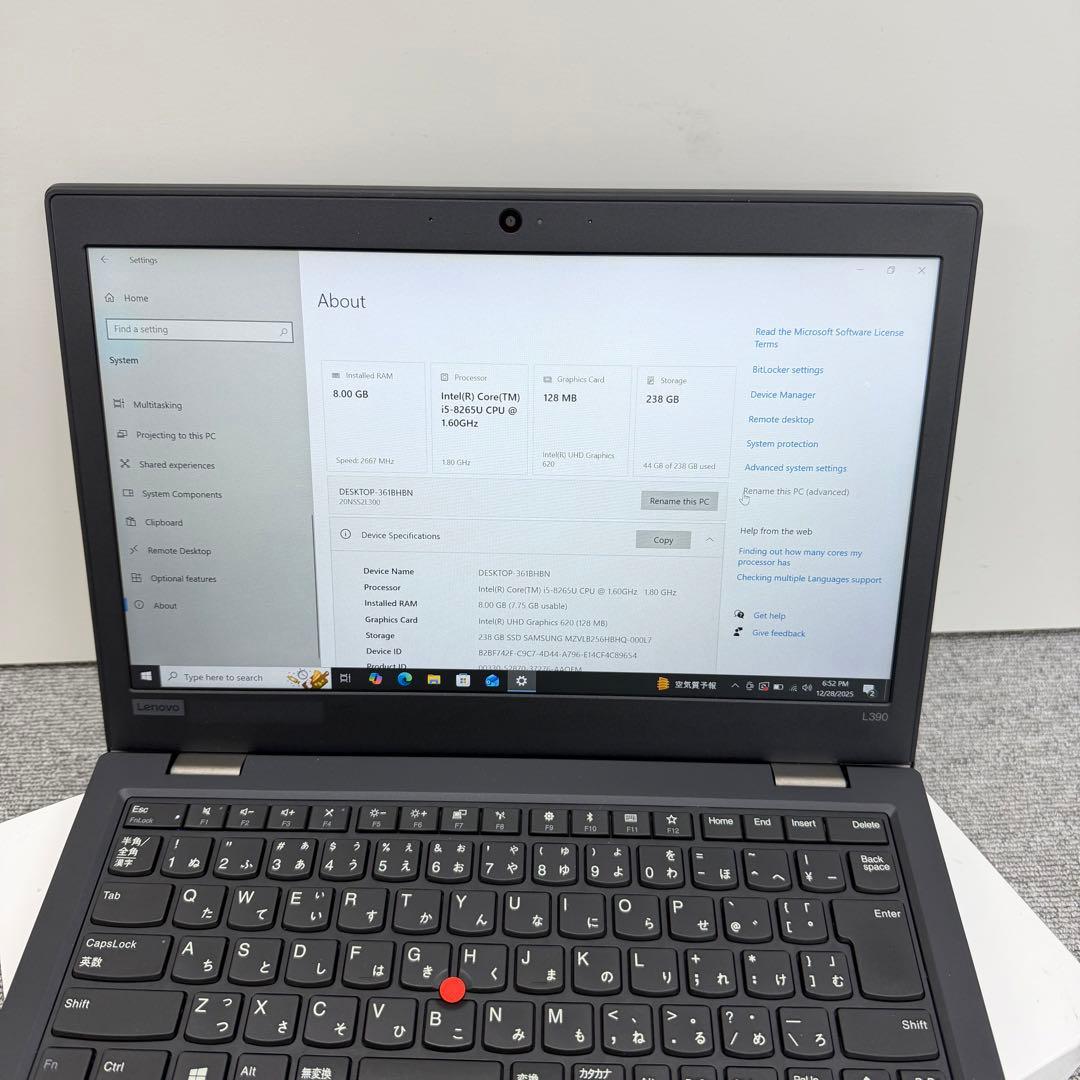 Windowsノート本体 Lenovo ThinkPad L390 Core I5 8GB/256GB